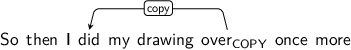 Dependency graph for sentence: So then I did my drawing over once more. Token over is labeled COPY and has an edge labeled copy to token did.