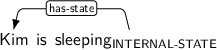 Dependency graph for sentence: Kim is sleeping. Token sleeping is labeled INTERNAL-STATE and has an edge labeled has-state to token Kim.