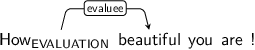 Dependency graph for sentence: How beautiful you are !. Token How is labeled EVALUATION and has an edge labeled evaluee to token beautiful.