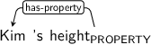 Dependency graph for sentence: Kim ’s height. Token height is labeled PROPERTY and has an edge labeled has-property to token Kim.